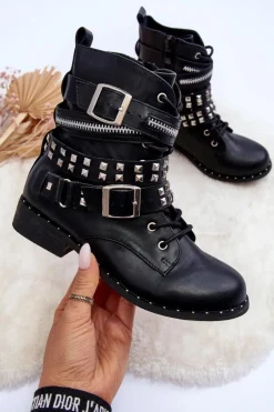 Best Boto Dziecięce Botki Z Ćwiekami Zamek Klamry Czarne