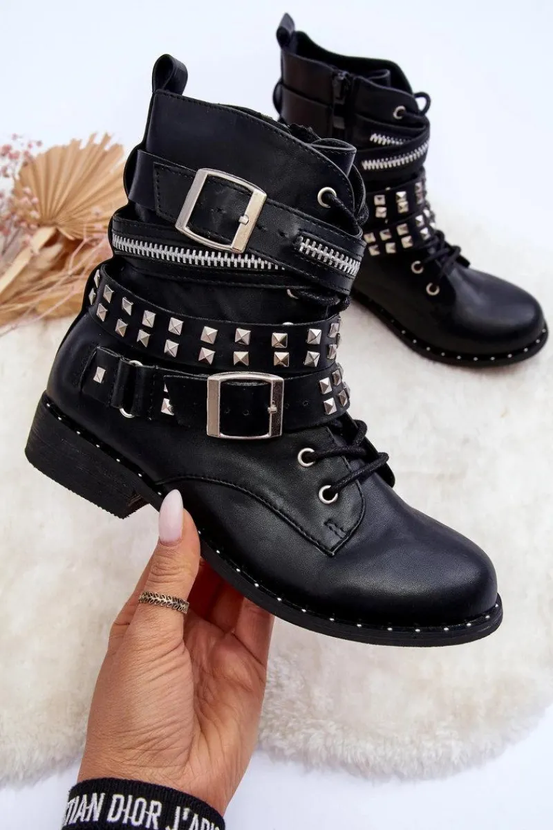 Best Boto Dziecięce Botki Z Ćwiekami Zamek Klamry Czarne