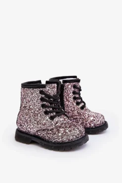 Dziecięce Brokatowe Botki Ocieplane z Suwakiem Różowe Saussa Dzieci Dziewczęce