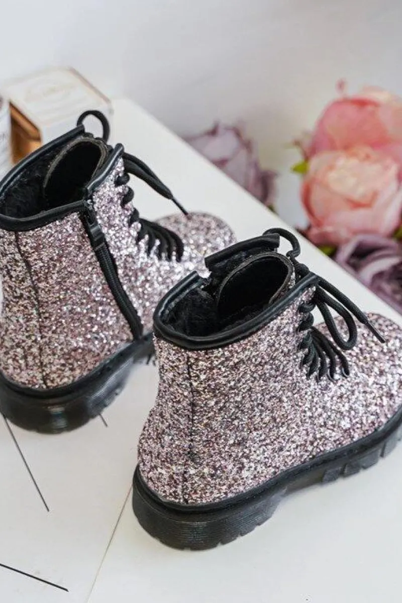 Dziecięce Brokatowe Botki Ocieplane z Suwakiem Różowe Saussa Dzieci Dziewczęce