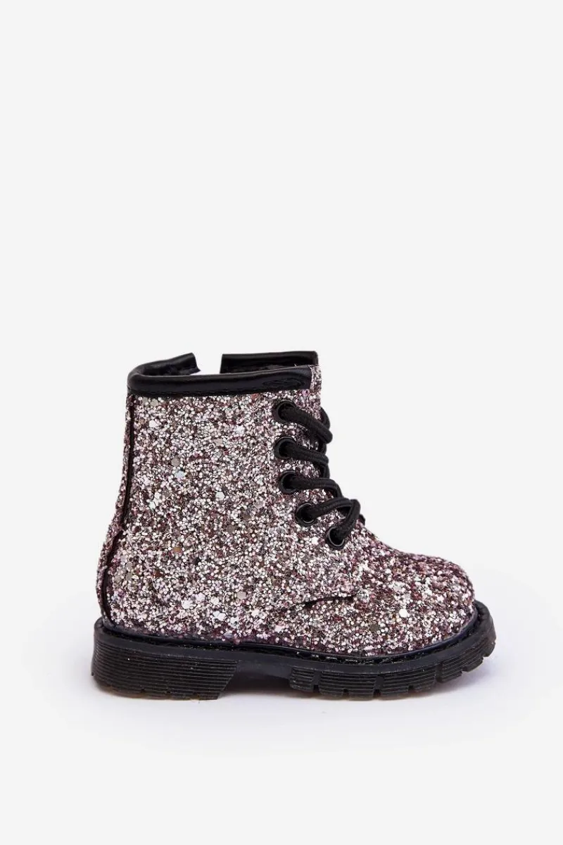 Dziecięce Brokatowe Botki Ocieplane z Suwakiem Różowe Saussa Dzieci Dziewczęce