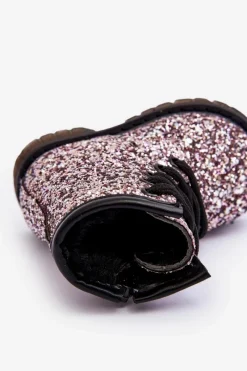 Dziecięce Brokatowe Botki Ocieplane z Suwakiem Różowe Saussa Dzieci Dziewczęce