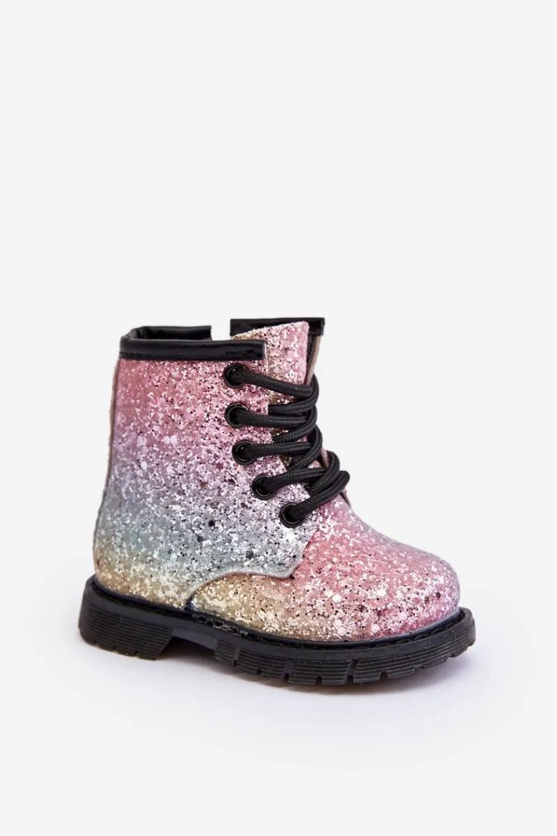 Dziewczęce>Boto Dziecięce Brokatowe Botki Ocieplane z Suwakiem Multikolor Saussa Wielokolorowy