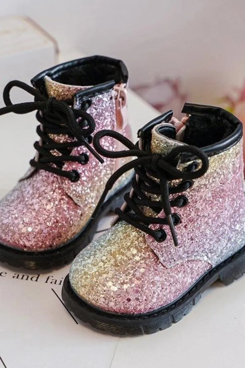 Dziewczęce>Boto Dziecięce Brokatowe Botki Ocieplane z Suwakiem Multikolor Saussa Wielokolorowy