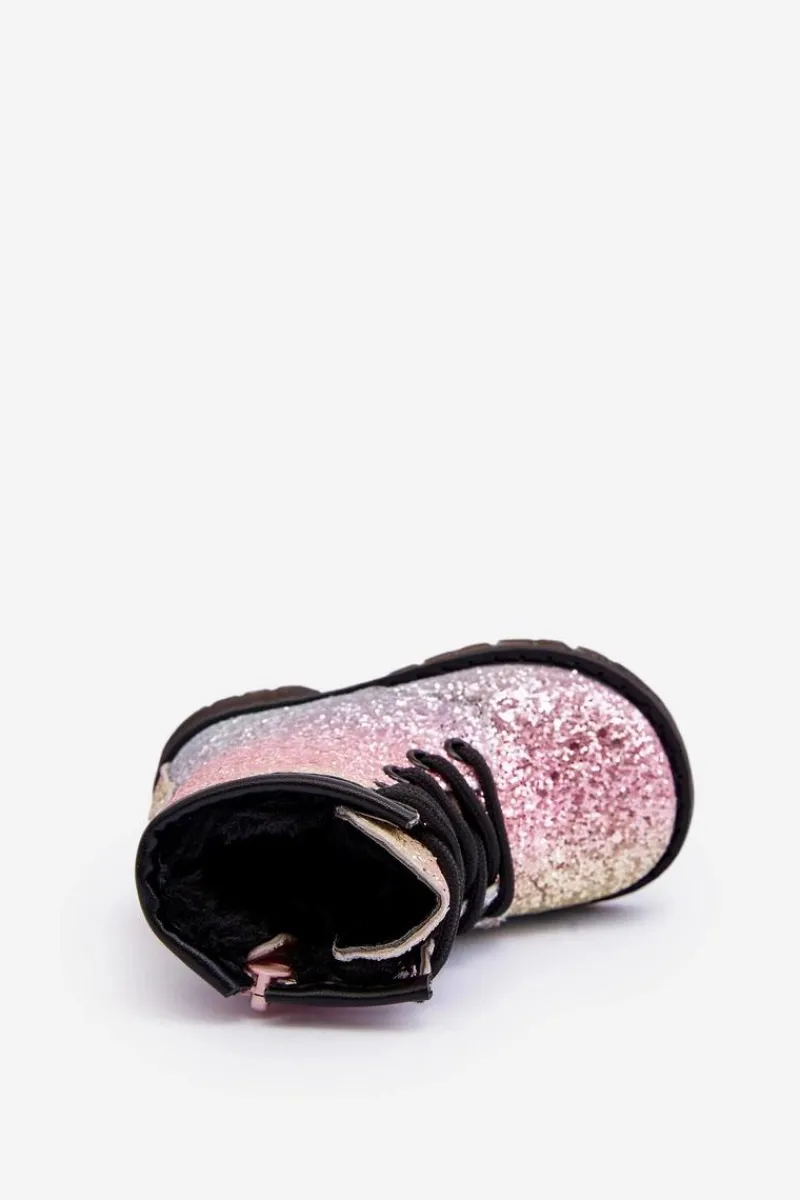 Dziewczęce>Boto Dziecięce Brokatowe Botki Ocieplane z Suwakiem Multikolor Saussa Wielokolorowy