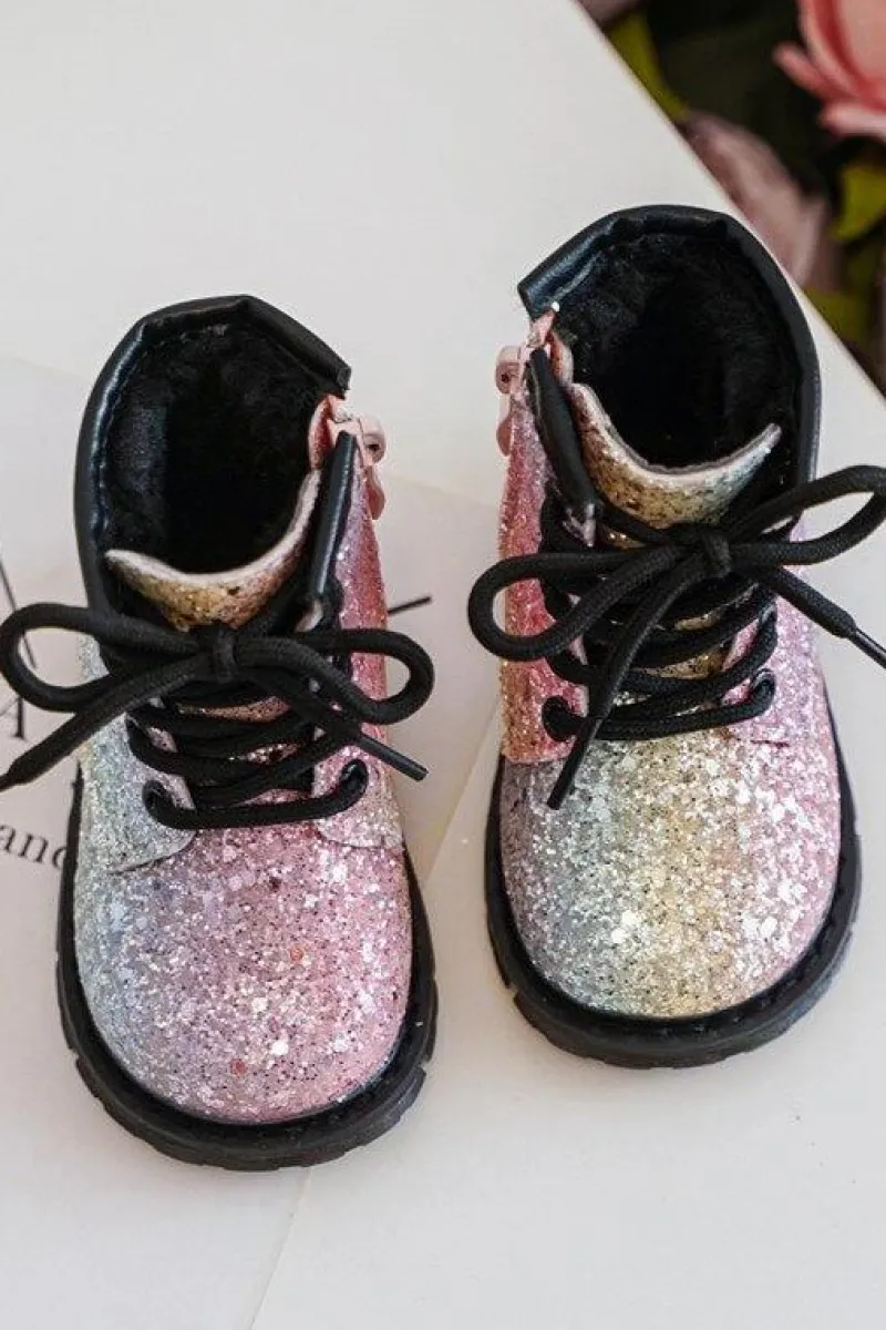 Dziewczęce>Boto Dziecięce Brokatowe Botki Ocieplane z Suwakiem Multikolor Saussa Wielokolorowy