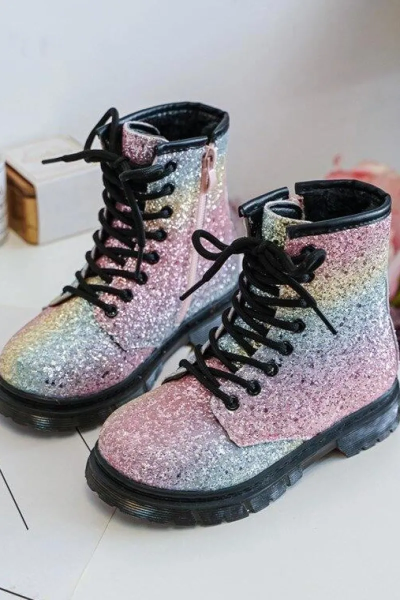 Dziewczęce>Boto Dziecięce Brokatowe Botki Ocieplane z Suwakiem Multikolor Saussa Wielokolorowy