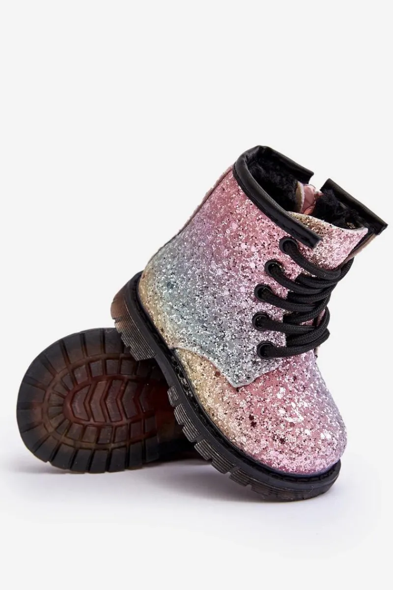 Dziewczęce>Boto Dziecięce Brokatowe Botki Ocieplane z Suwakiem Multikolor Saussa Wielokolorowy