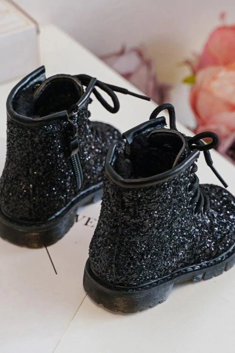 Clearance Boto Dziecięce Brokatowe Botki Ocieplane z Suwakiem Czarne Saussa Czarny