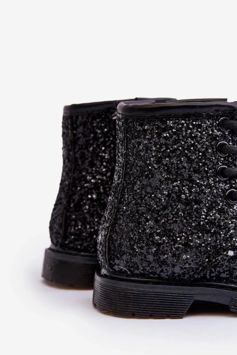 Clearance Boto Dziecięce Brokatowe Botki Ocieplane z Suwakiem Czarne Saussa Czarny