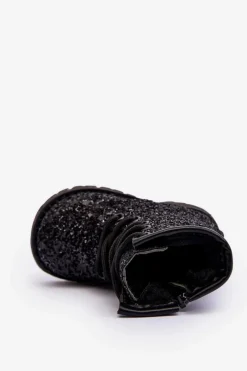 Clearance Boto Dziecięce Brokatowe Botki Ocieplane z Suwakiem Czarne Saussa Czarny