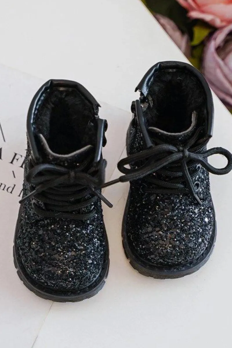 Clearance Boto Dziecięce Brokatowe Botki Ocieplane z Suwakiem Czarne Saussa Czarny