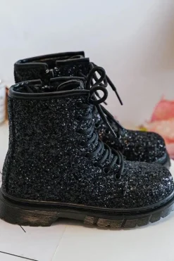 Clearance Boto Dziecięce Brokatowe Botki Ocieplane z Suwakiem Czarne Saussa Czarny