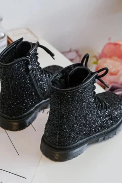 Clearance Boto Dziecięce Brokatowe Botki Ocieplane z Suwakiem Czarne Saussa Czarny