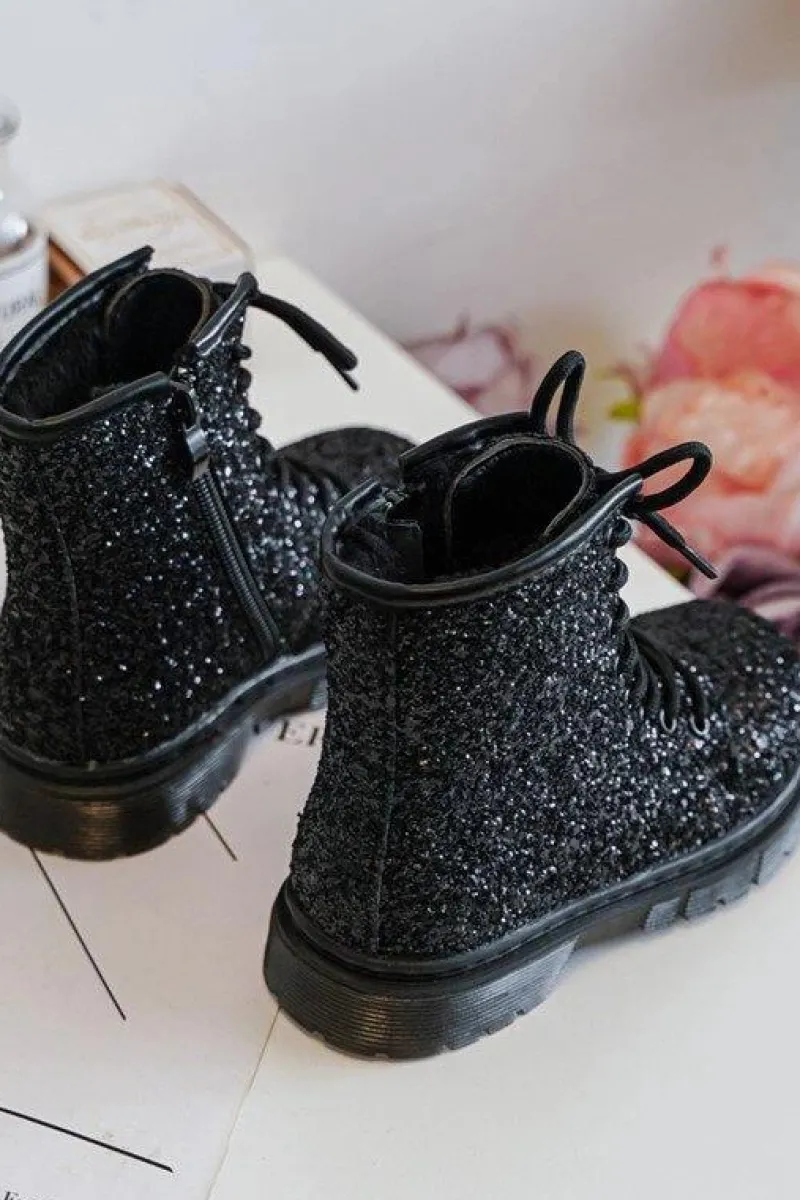 Clearance Boto Dziecięce Brokatowe Botki Ocieplane z Suwakiem Czarne Saussa Czarny