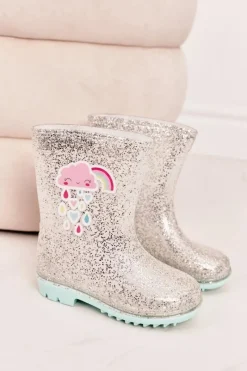 Dziewczęce>Boto Dziecięce Brokatowe Kalosze Z Chmurką Srebrne