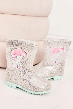 Dziewczęce>Boto Dziecięce Brokatowe Kalosze Z Chmurką Srebrne