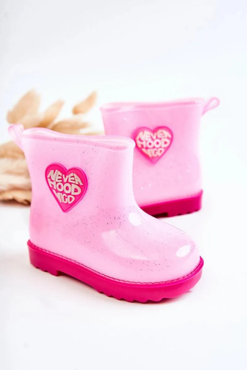 Dziewczęce>Boto Dziecięce Brokatowe Kalosze Różowe Rain