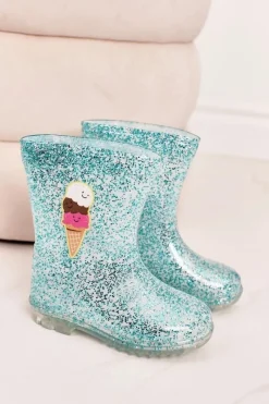 Sale Dziecięce Brokatowe Kalosze Z Lodem Niebieskie Dzieci Dziewczęce
