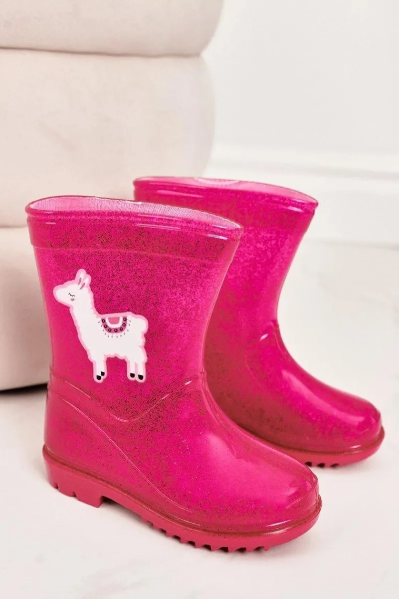 Dziewczęce>Boto Dziecięce Brokatowe Kalosze Z Lamą Różowe