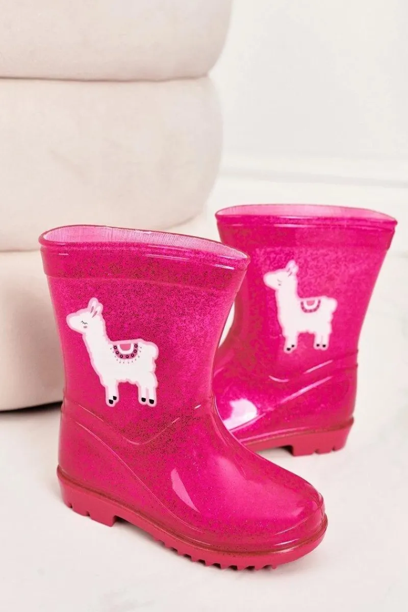 Dziewczęce>Boto Dziecięce Brokatowe Kalosze Z Lamą Różowe