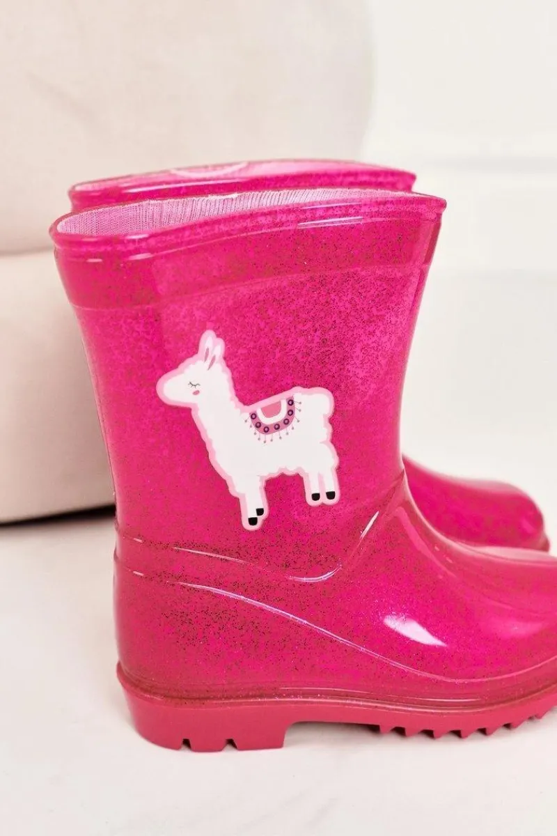 Dziewczęce>Boto Dziecięce Brokatowe Kalosze Z Lamą Różowe