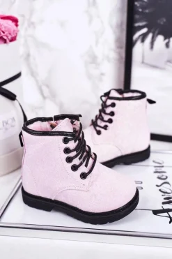 Dziewczęce></noscript>Boto Dziecięce Brokatowe Ocieplane Botki Traperki Różowe Ariel