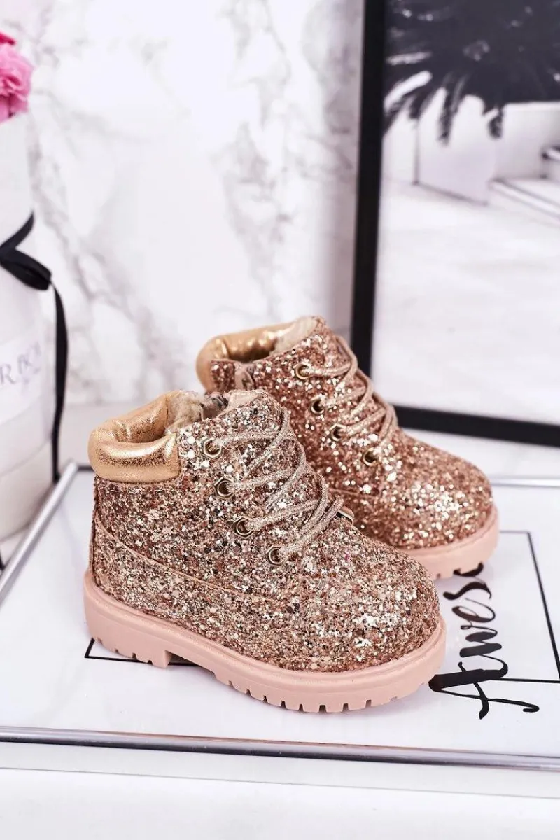 Sale Dziecięce Brokatowe Ocieplane Botki Traperki Różowe Złoto Mermaid Dzieci Dziewczęce