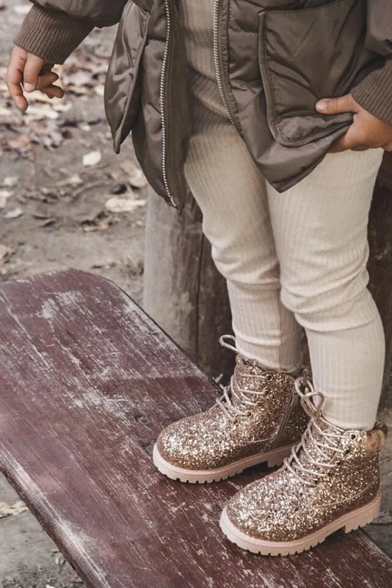 Sale Dziecięce Brokatowe Ocieplane Botki Traperki Różowe Złoto Mermaid Dzieci Dziewczęce