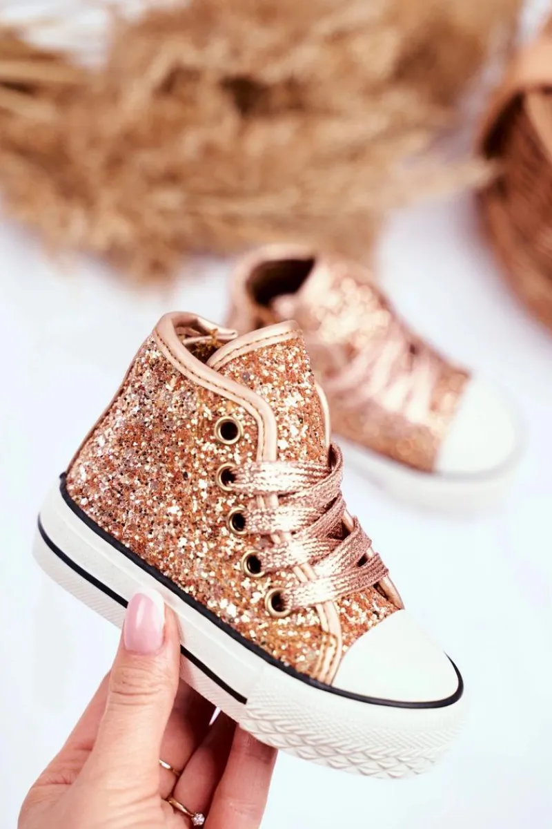 Online Dziecięce Brokatowe Trampki Złote Ally Dzieci Dziewczęce