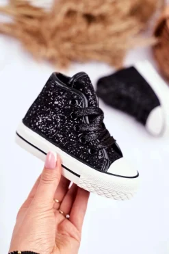 Hot Dziecięce Brokatowe Trampki Czarne Ally Dzieci Dziewczęce