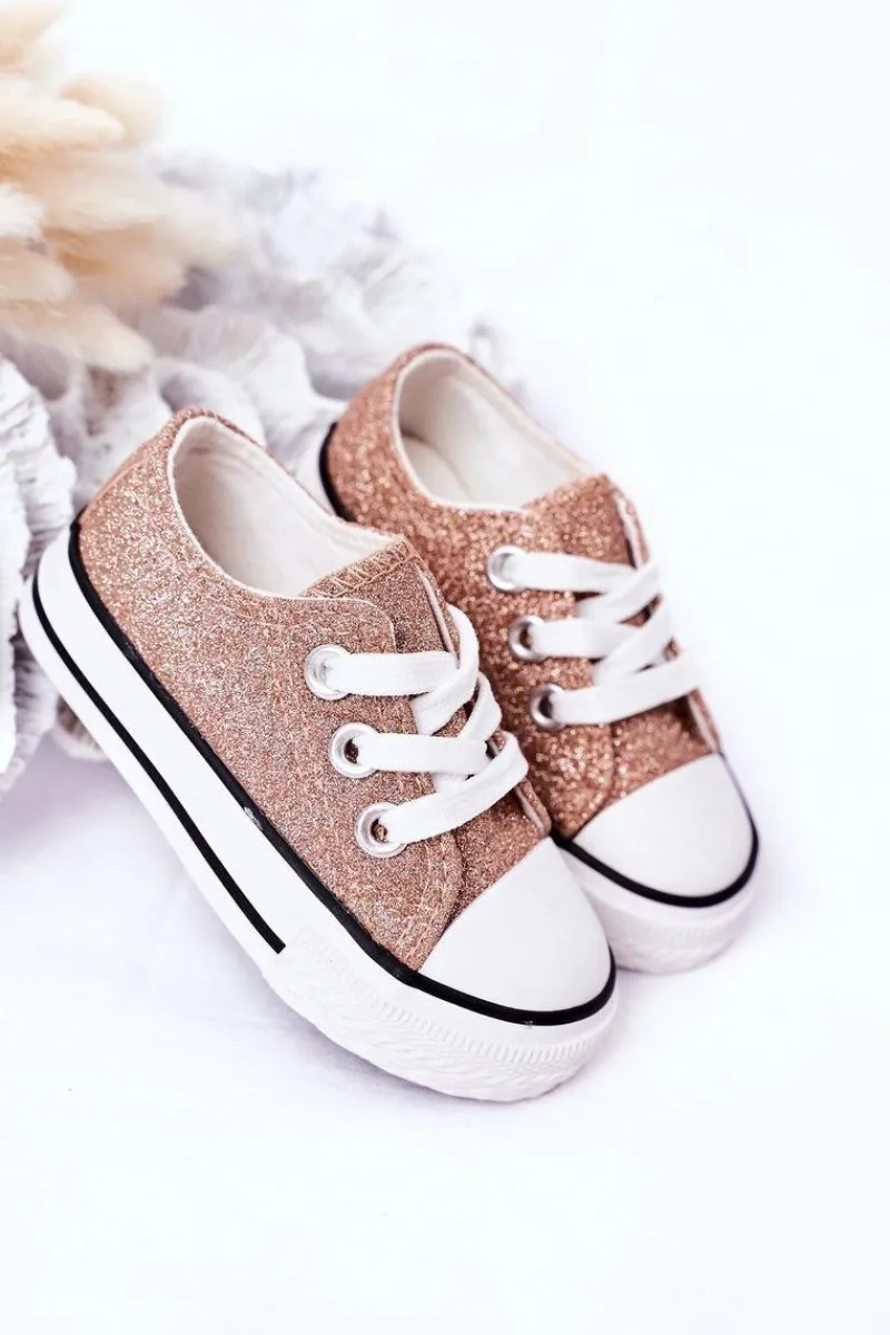 Clearance Boto Dziecięce Brokatowe Trampki Różowe Złoto Bling-Bling Złoty