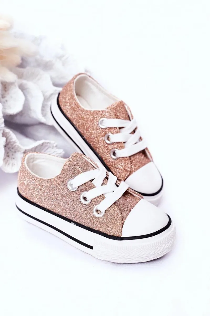 Clearance Boto Dziecięce Brokatowe Trampki Różowe Złoto Bling-Bling Złoty
