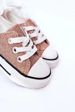 Clearance Boto Dziecięce Brokatowe Trampki Różowe Złoto Bling-Bling Złoty