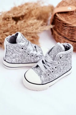 Discount Boto Dziecięce Brokatowe Trampki Srebrne Ally