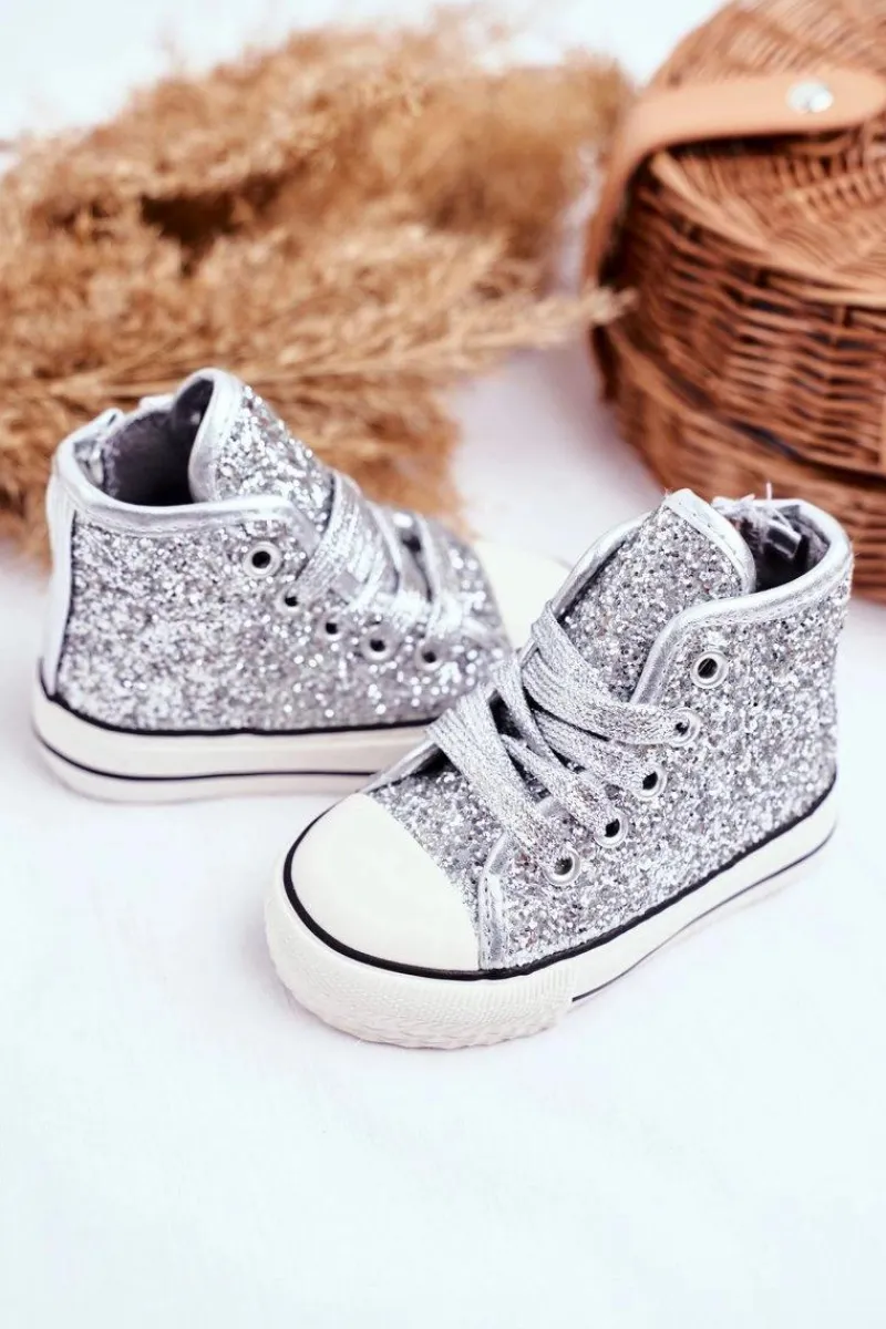 Discount Boto Dziecięce Brokatowe Trampki Srebrne Ally