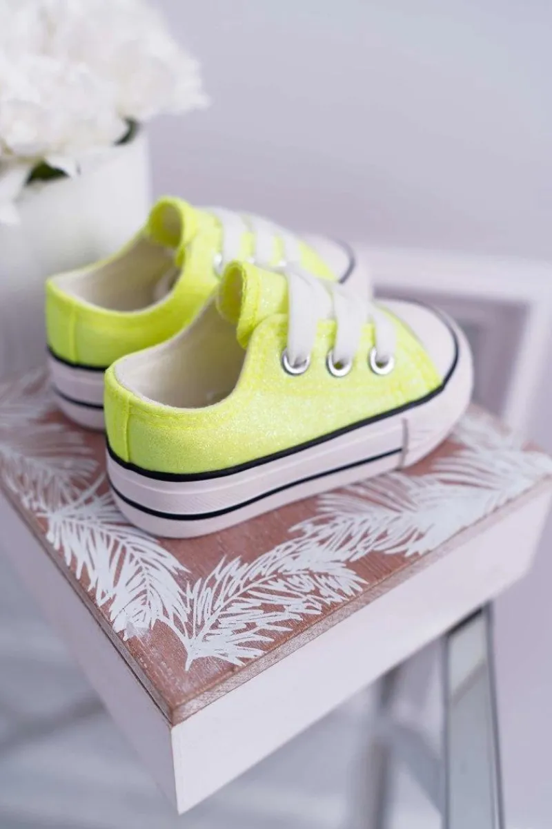 Discount Dziecięce Brokatowe Trampki Limonkowe Misty Dzieci Dziewczęce|Back To School