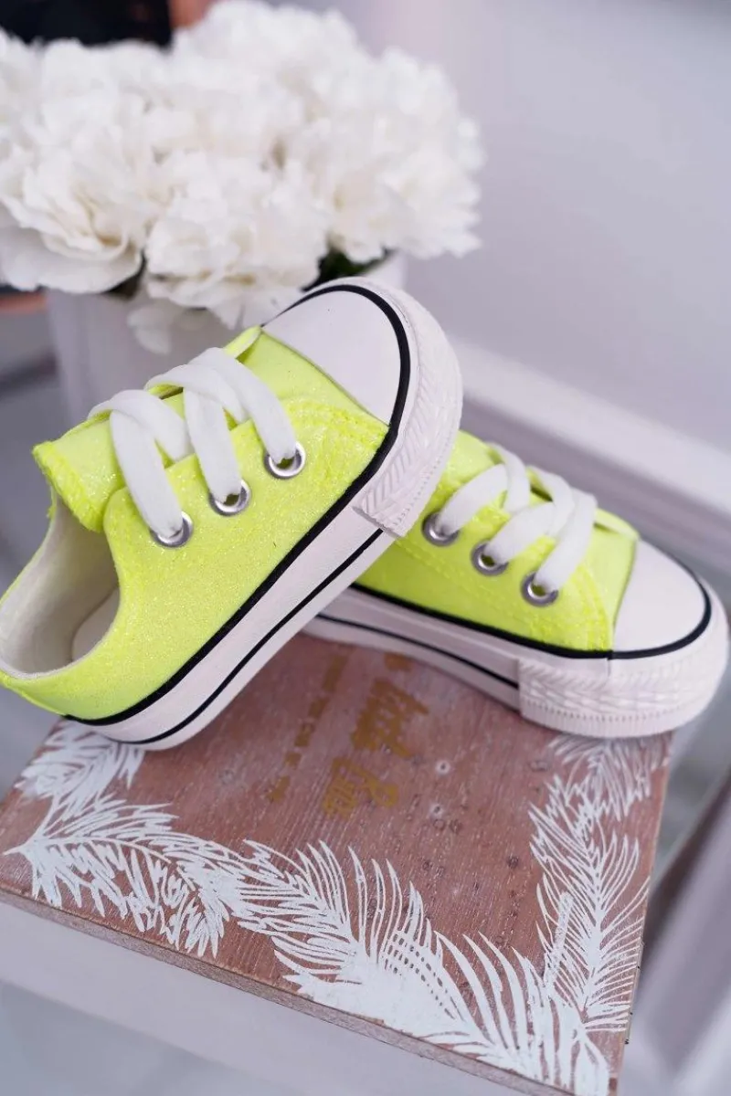 Discount Dziecięce Brokatowe Trampki Limonkowe Misty Dzieci Dziewczęce|Back To School