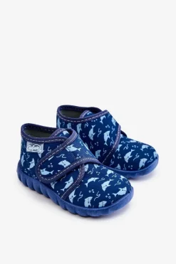 Hot Dziecięce Buty Papcie Rekiny 465P089 Granatowe Dzieci Chłopięce