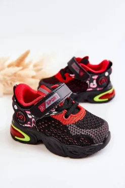 New Boto Dziecięce Buty Sportowe Na Rzep Czarno-Czerwone Lillo