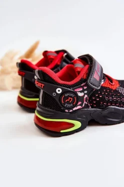 New Boto Dziecięce Buty Sportowe Na Rzep Czarno-Czerwone Lillo