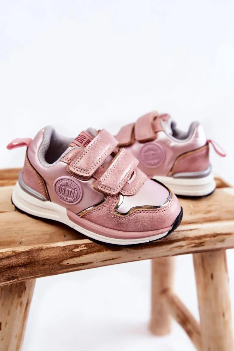 Back To School>Big Star Shoes Dziecięce Buty Sportowe Rzepy Memory Foam System Big Star KK374180 Różowe Różowy