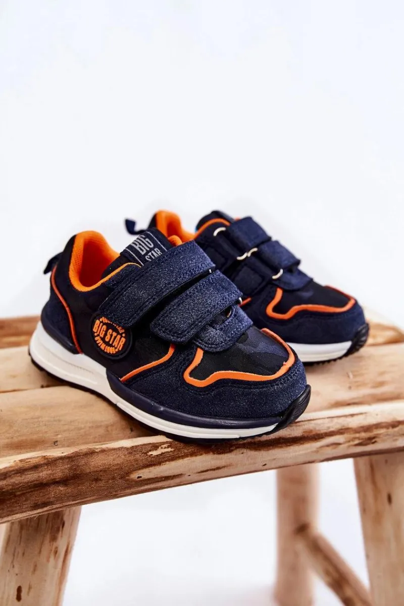 Best Big Star Shoes Dziecięce Buty Sportowe Rzepy Memory Foam System Big Star KK374183 Granatowe Niebieski