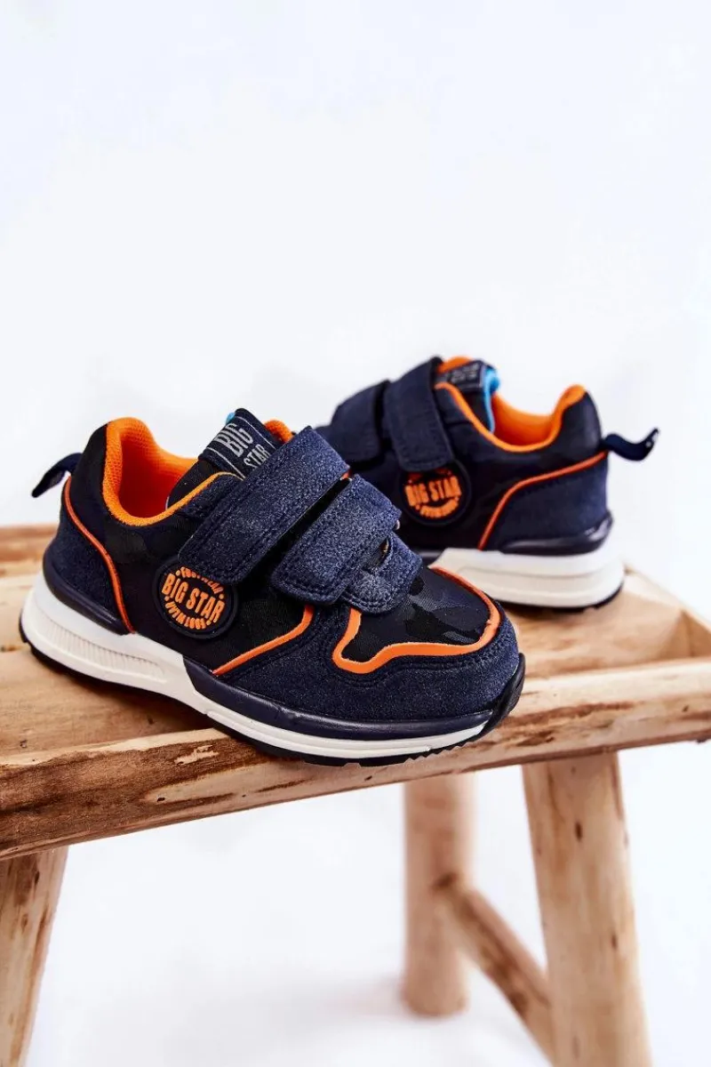 Best Big Star Shoes Dziecięce Buty Sportowe Rzepy Memory Foam System Big Star KK374183 Granatowe Niebieski