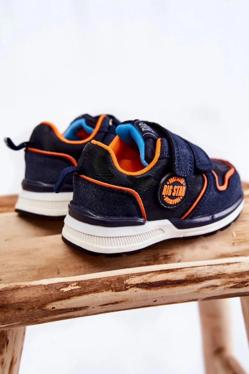 Best Big Star Shoes Dziecięce Buty Sportowe Rzepy Memory Foam System Big Star KK374183 Granatowe Niebieski