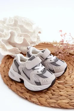 Clearance Dziecięce Buty Sportowe Sneakersy Na Rzep Szare Rulagia Dzieci Chłopięce|Dziewczęce