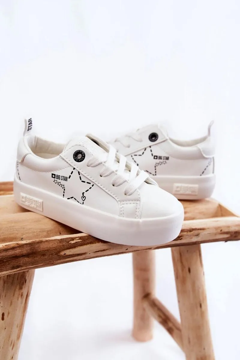 Back To School>Big Star Shoes Dziecięce Buty Sportowe Sznurowane Big Star KK374222 Białe Biały