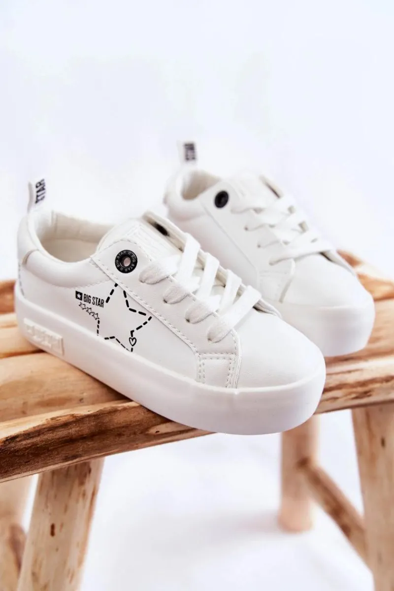 Back To School>Big Star Shoes Dziecięce Buty Sportowe Sznurowane Big Star KK374222 Białe Biały