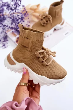 Clearance Dziecięce Buty Sportowe Wysoka Skarpeta Beżowe Nickie Dzieci Chłopięce|Dziewczęce