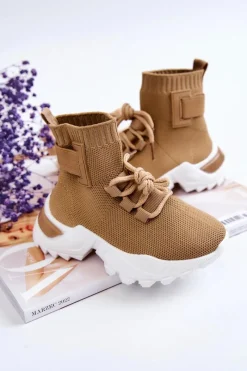 Clearance Dziecięce Buty Sportowe Wysoka Skarpeta Beżowe Nickie Dzieci Chłopięce|Dziewczęce